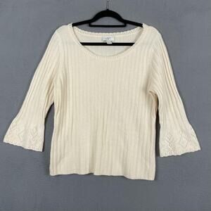 Ann Taylor LOFT Sweater Pullover Womens XL White Scoop Neck Crochet Bell Sleeve